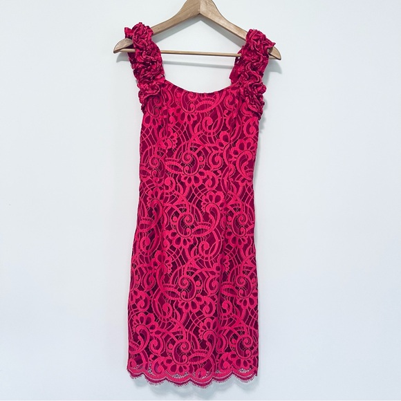 Lilly Pulitzer Mara Hot Pink About Face Two Tone Scallop Lace Ruffle Dress sz 4 - Picture 3 of 16